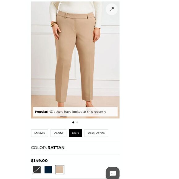 TALBOTS HAMPSHIRE STRAIGHT ANKLE PANT - CURVY FIT Sz 20W Tan Rattan $149 retail - Picture 2 of 12